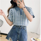 Turn Down Collar Plaid Knitted Shirt